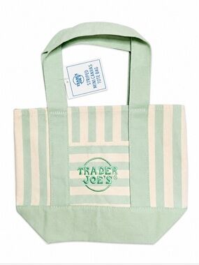 NWT Trader Joe's Green & Cream Striped Mini Tote Bag